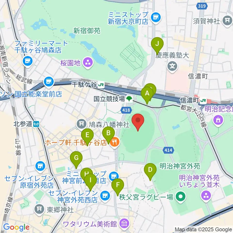 国立競技場周辺のホテル一覧地図