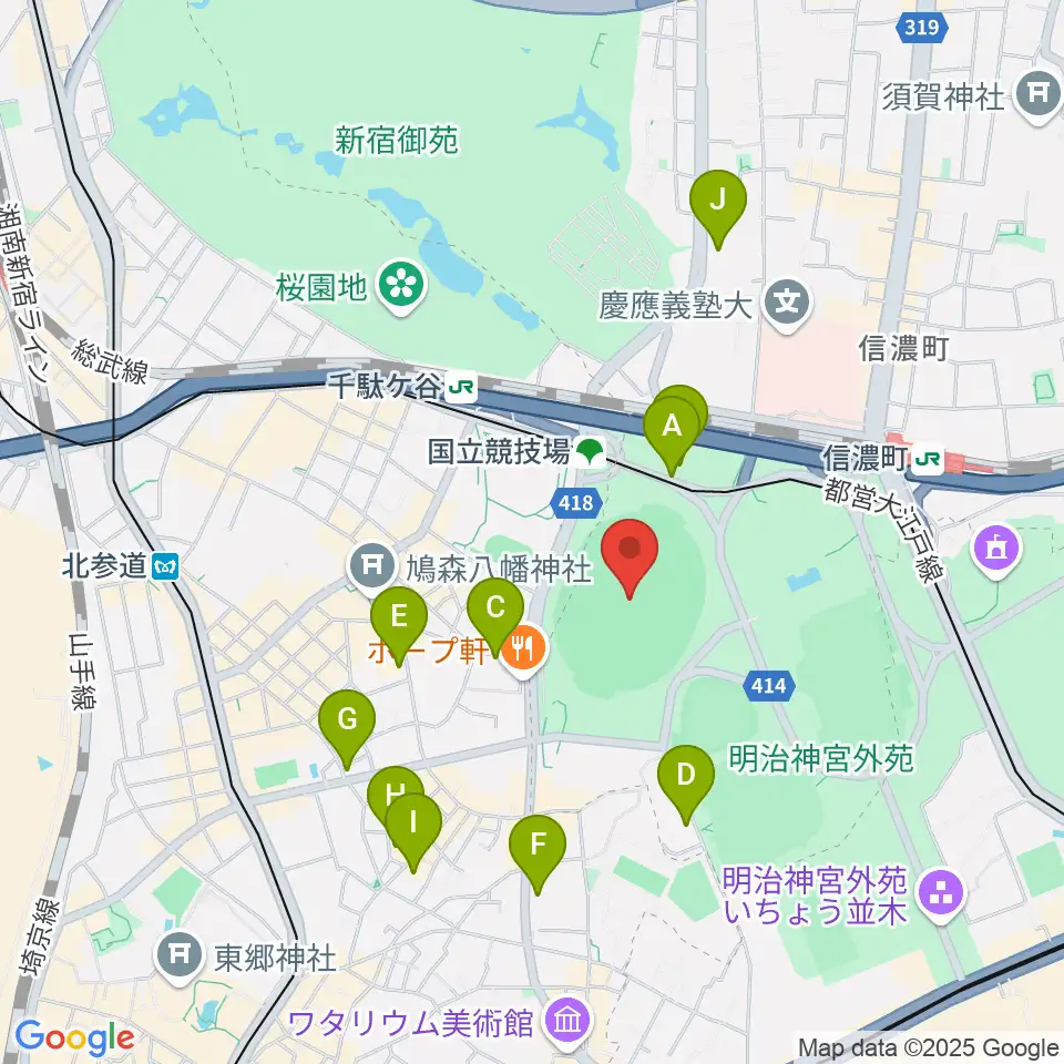 国立競技場周辺のホテル一覧地図