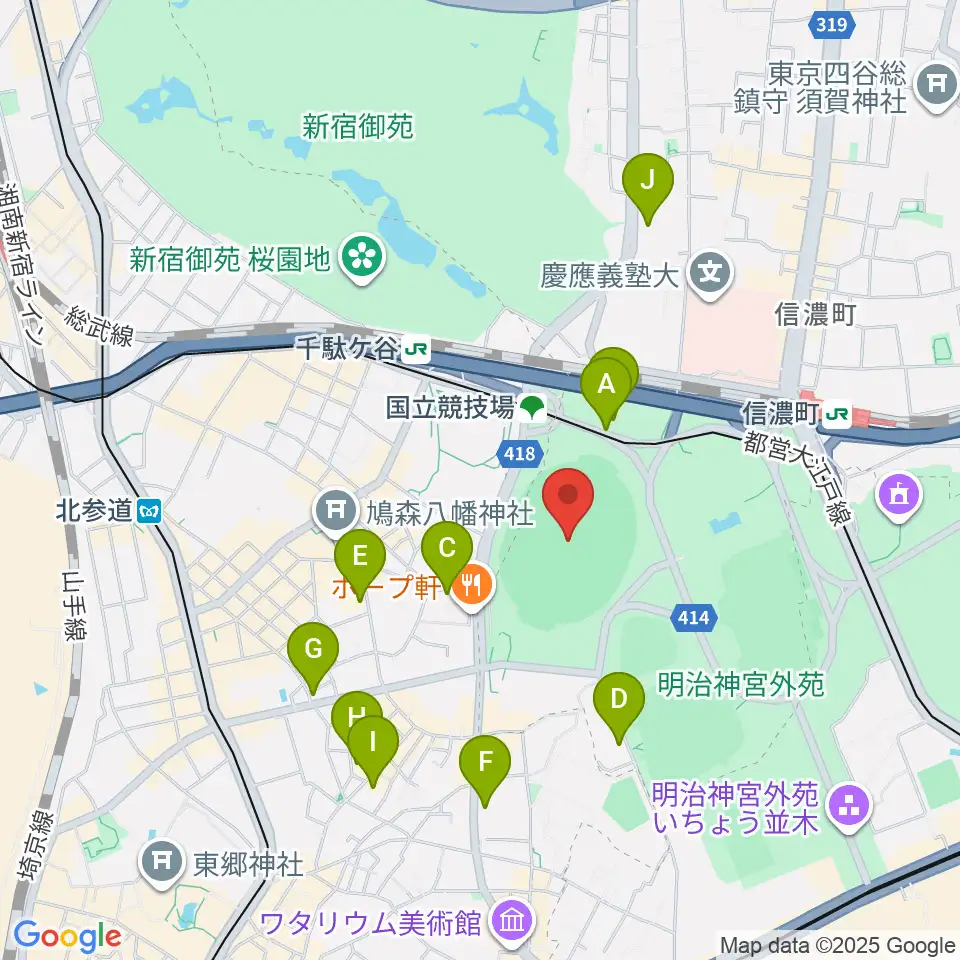 国立競技場周辺のホテル一覧地図