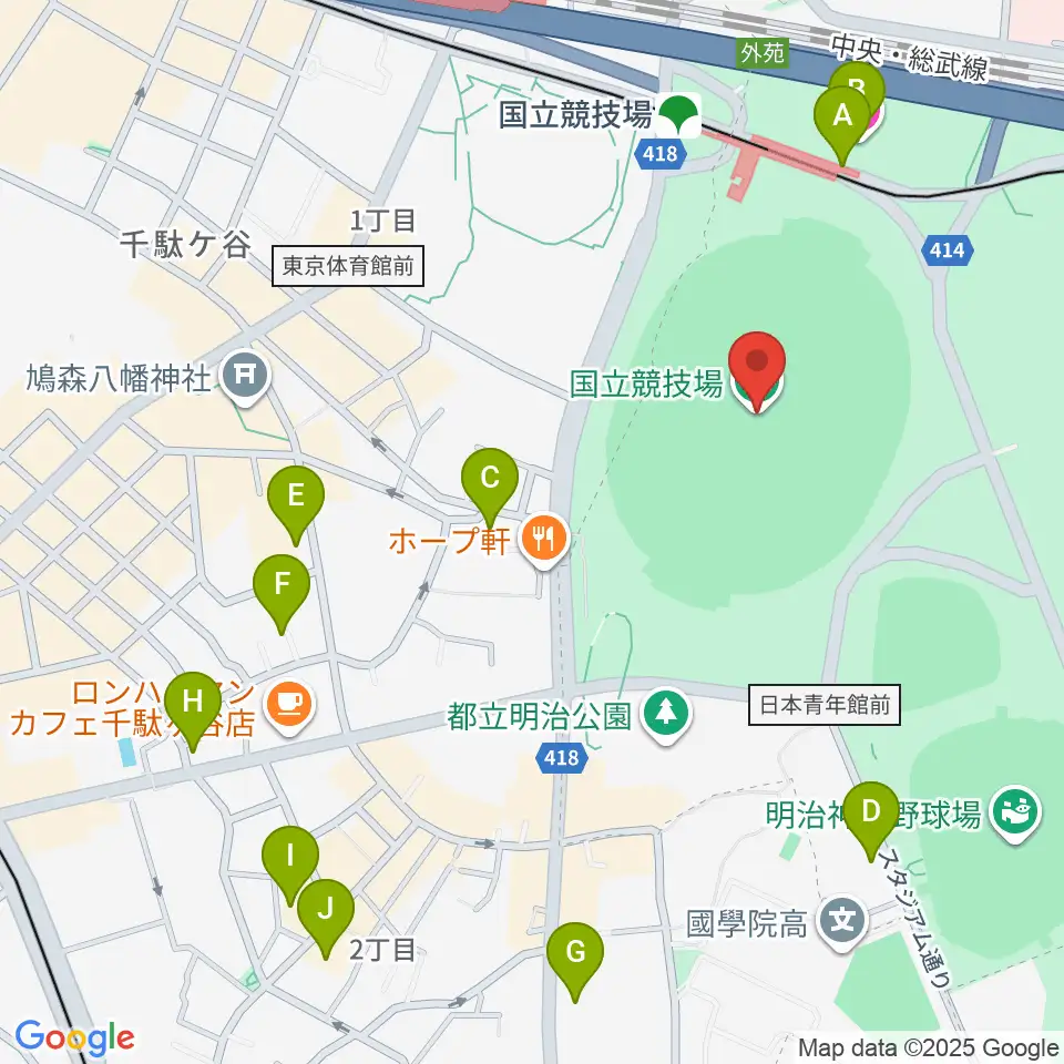 MUFGスタジアム周辺のホテル一覧地図