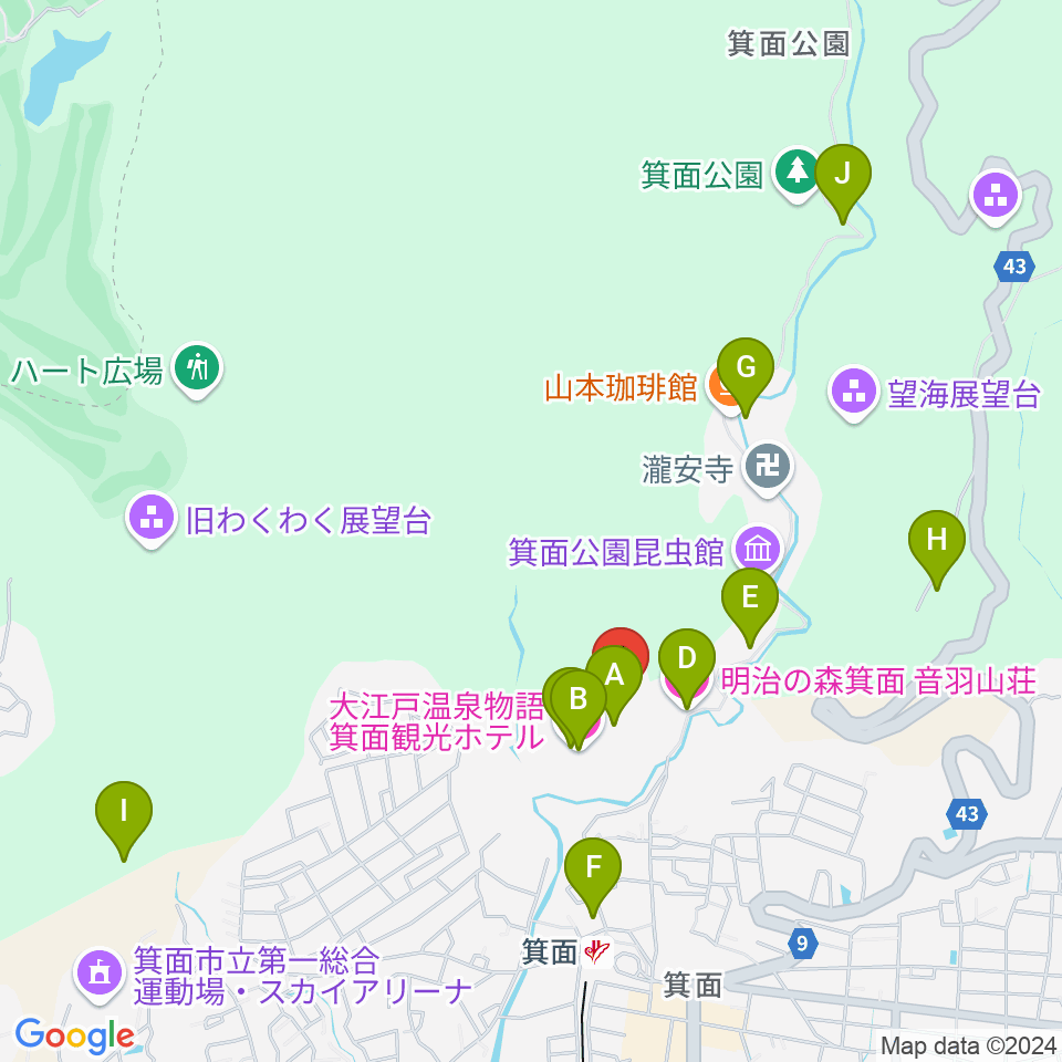 箕面劇場周辺のホテル一覧地図