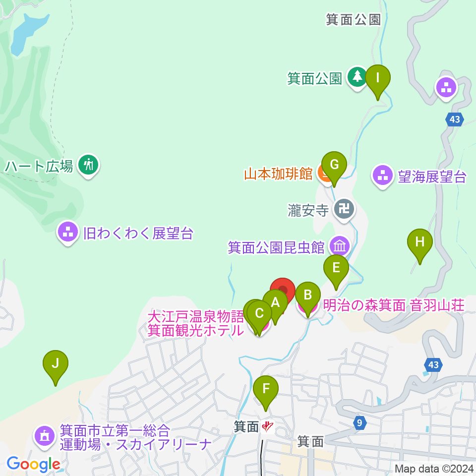 箕面劇場周辺のホテル一覧地図