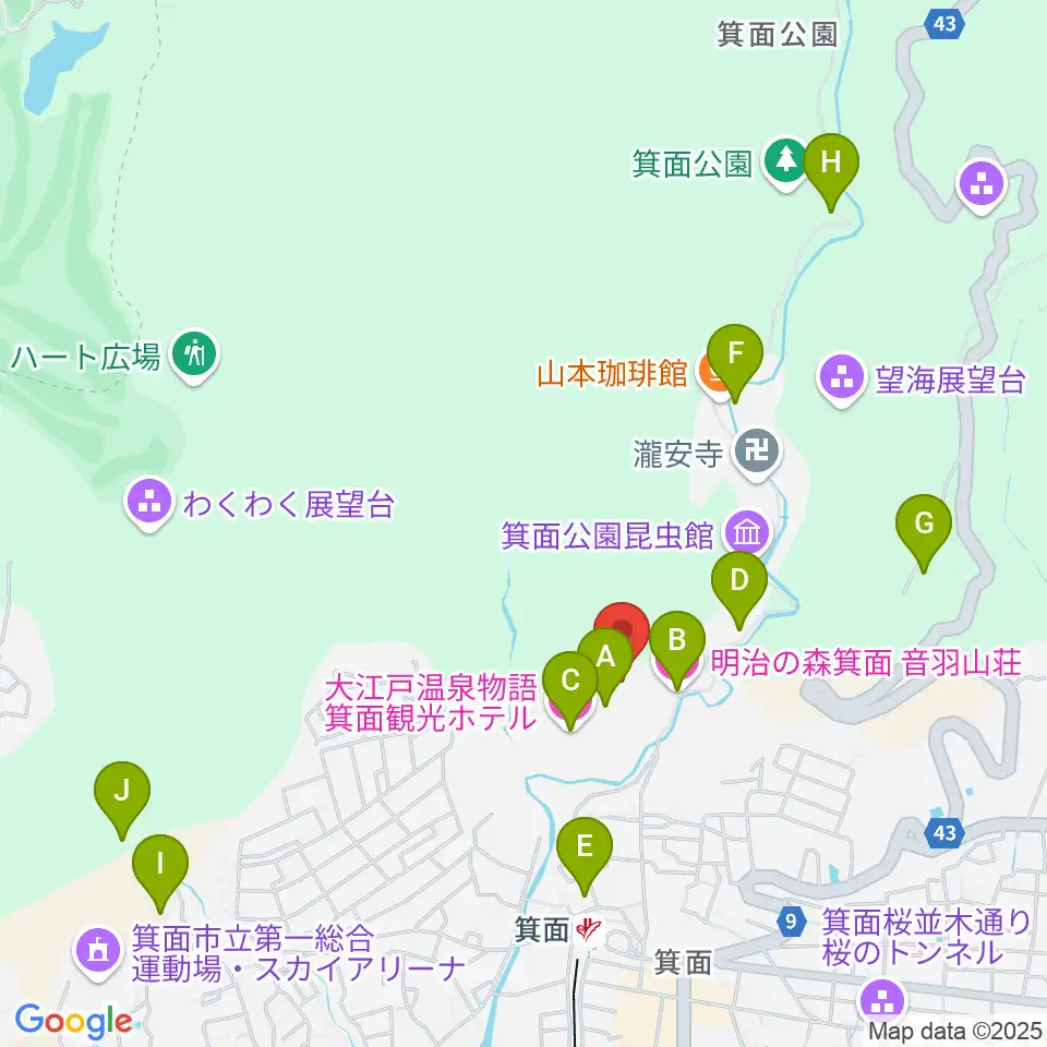 箕面劇場周辺のホテル一覧地図