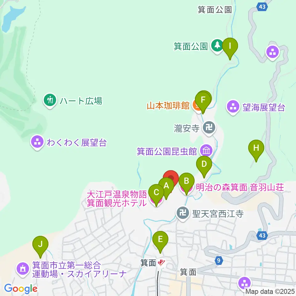 箕面劇場周辺のホテル一覧地図