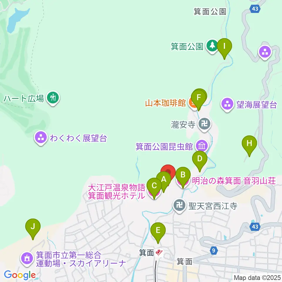 箕面劇場周辺のホテル一覧地図