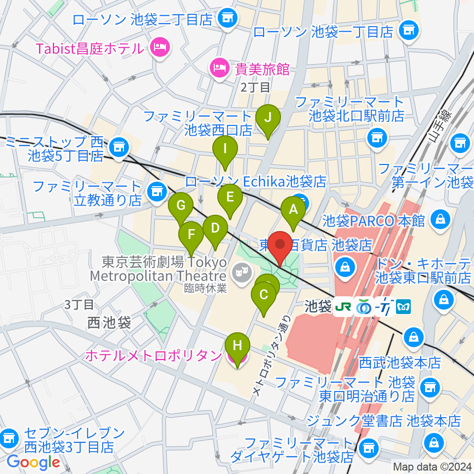 池袋西口グローバルリング周辺のホテル一覧地図