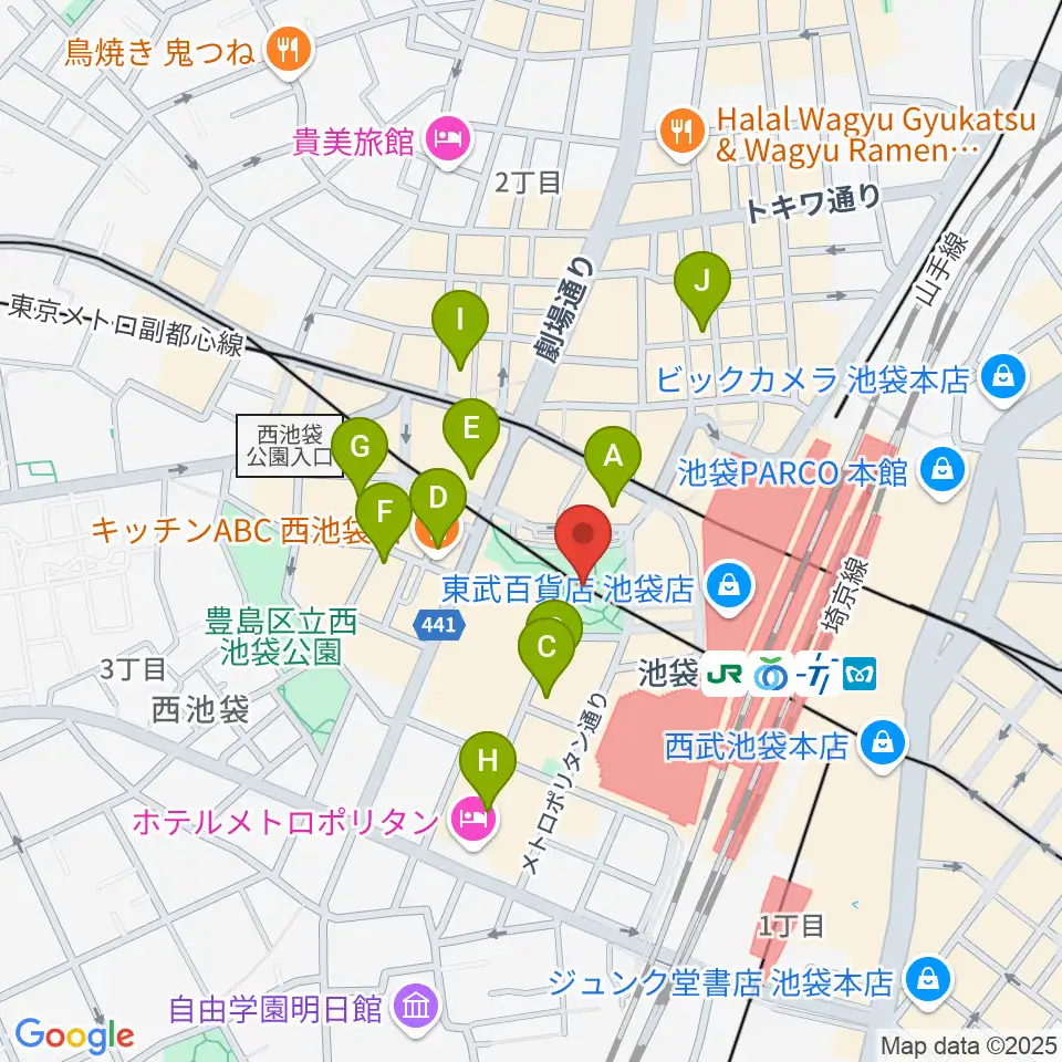 池袋西口グローバルリング周辺のホテル一覧地図