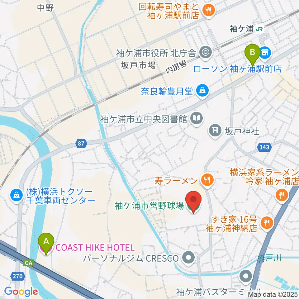 袖ケ浦市営野球場周辺のホテル一覧地図