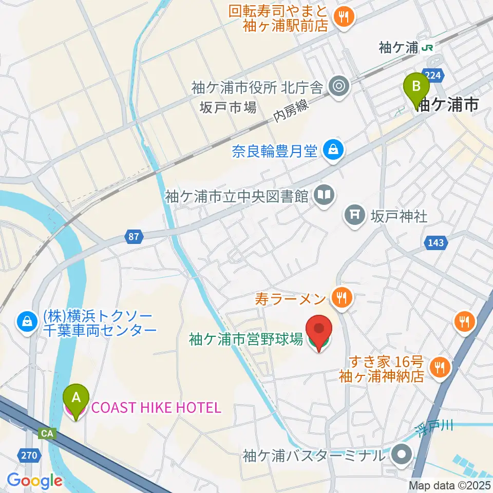 袖ケ浦市営野球場周辺のホテル一覧地図