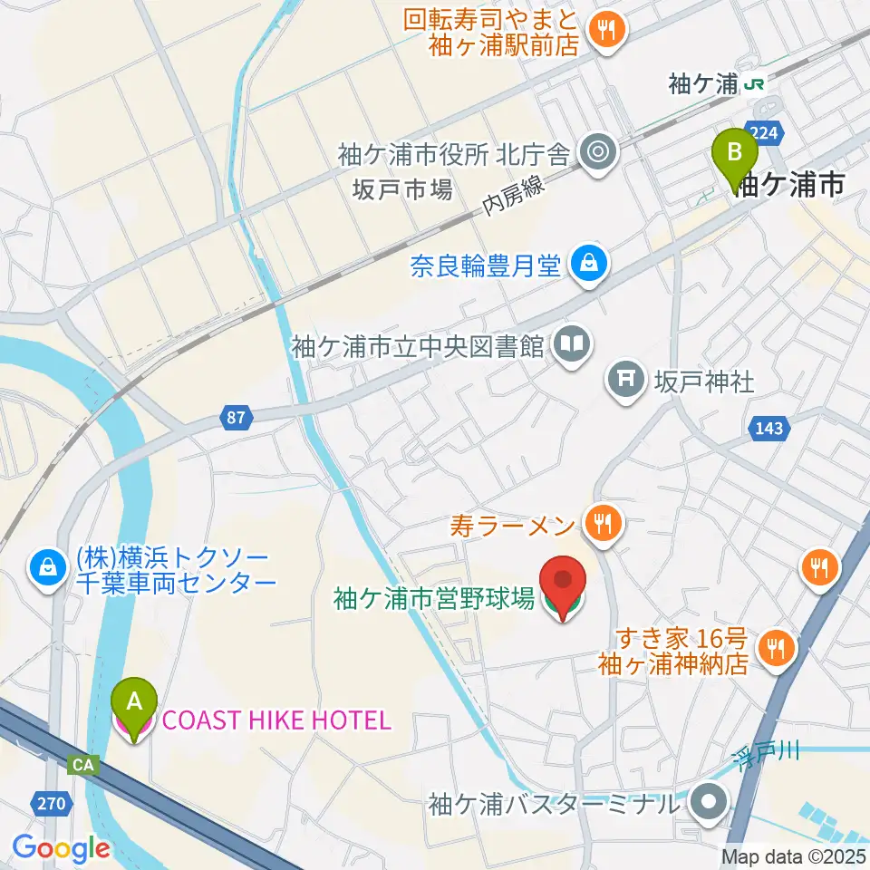 袖ケ浦市営野球場周辺のホテル一覧地図