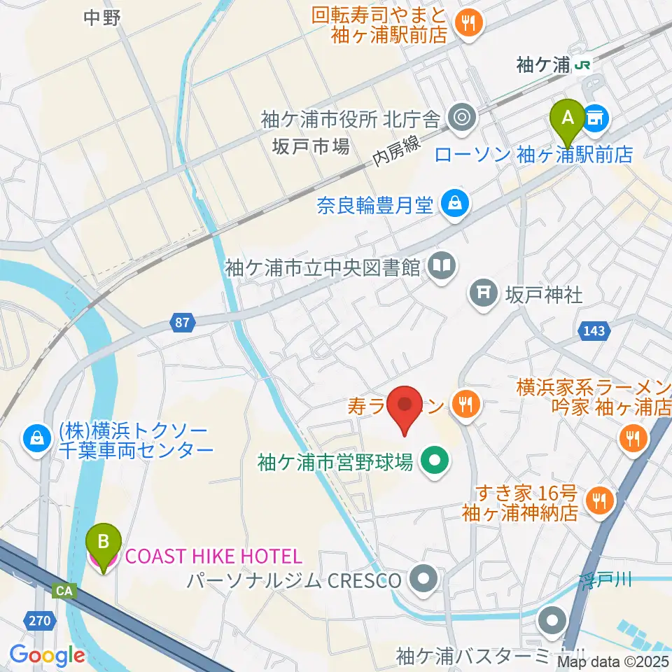 袖ケ浦市総合運動場陸上競技場周辺のホテル一覧地図