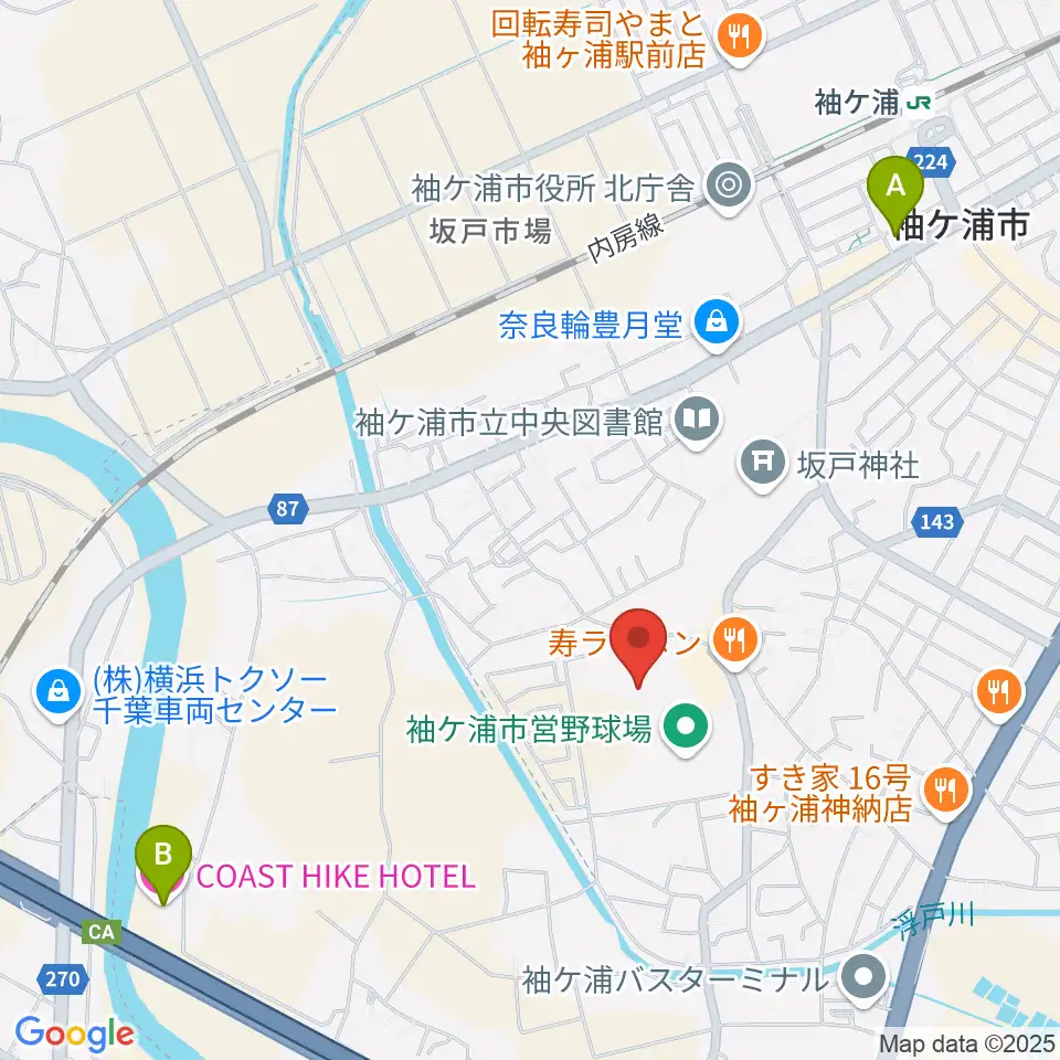 袖ケ浦市総合運動場陸上競技場周辺のホテル一覧地図