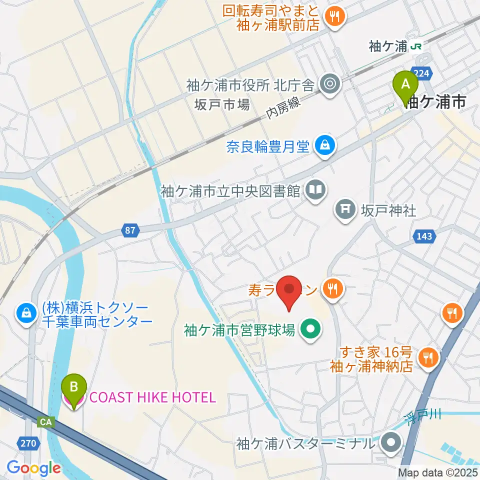 袖ケ浦市総合運動場陸上競技場周辺のホテル一覧地図