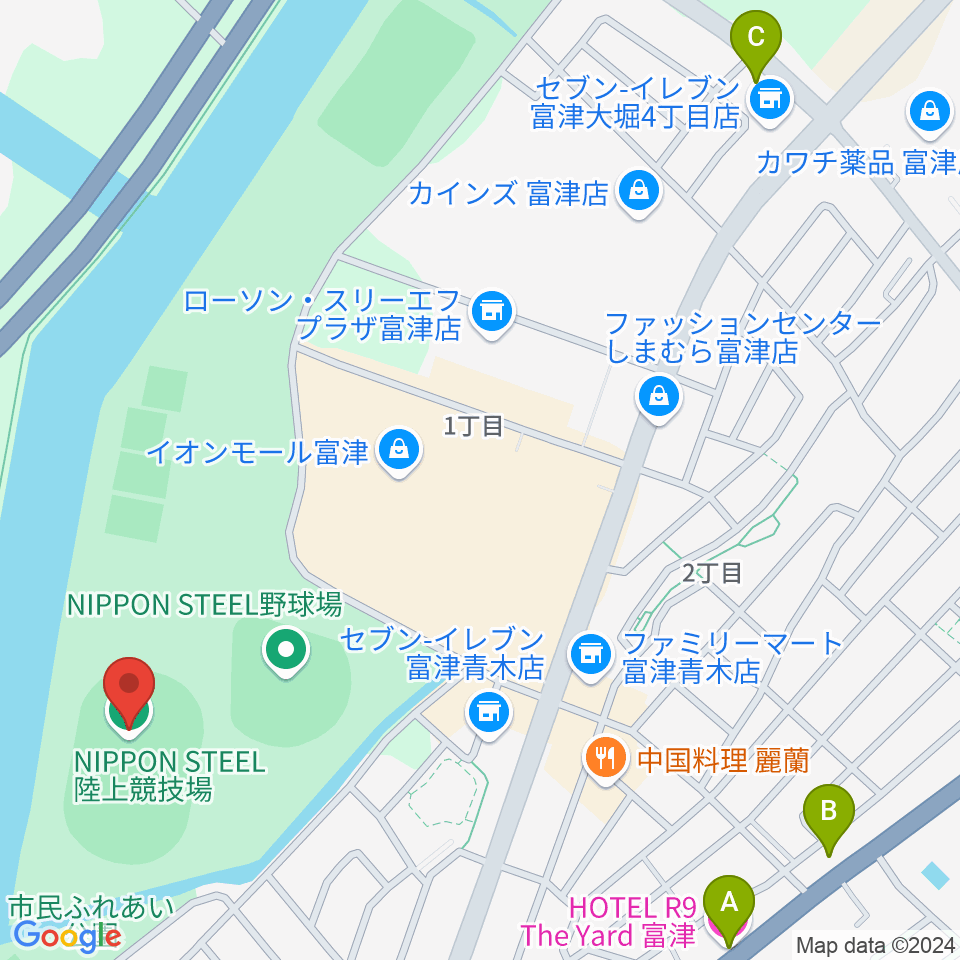 NIPPON STEEL 陸上競技場周辺のホテル一覧地図
