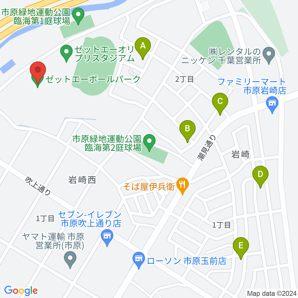 ゼットエーボールパーク周辺のホテル一覧地図