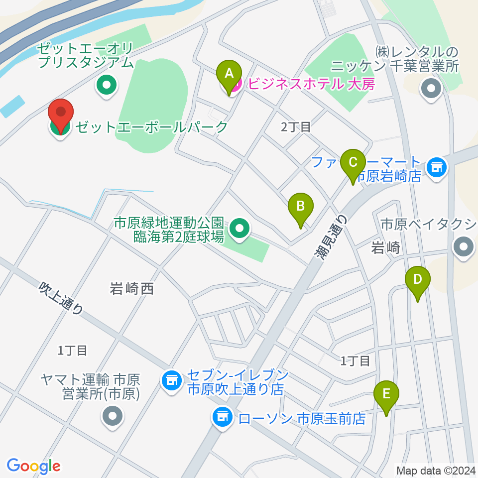 ゼットエーボールパーク周辺のホテル一覧地図