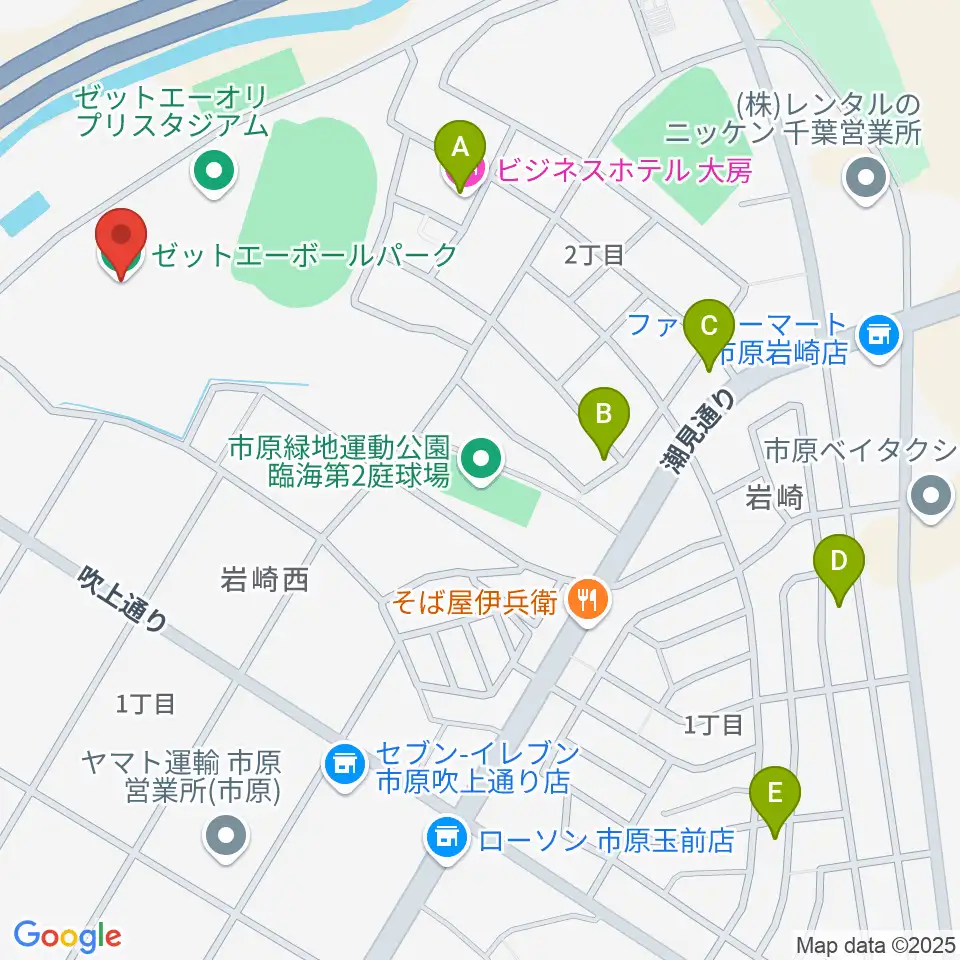 ゼットエーボールパーク周辺のホテル一覧地図