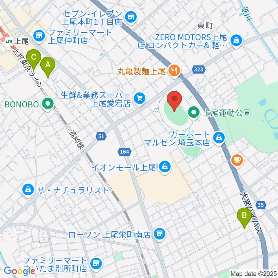 上尾運動公園陸上競技場周辺のホテル一覧地図