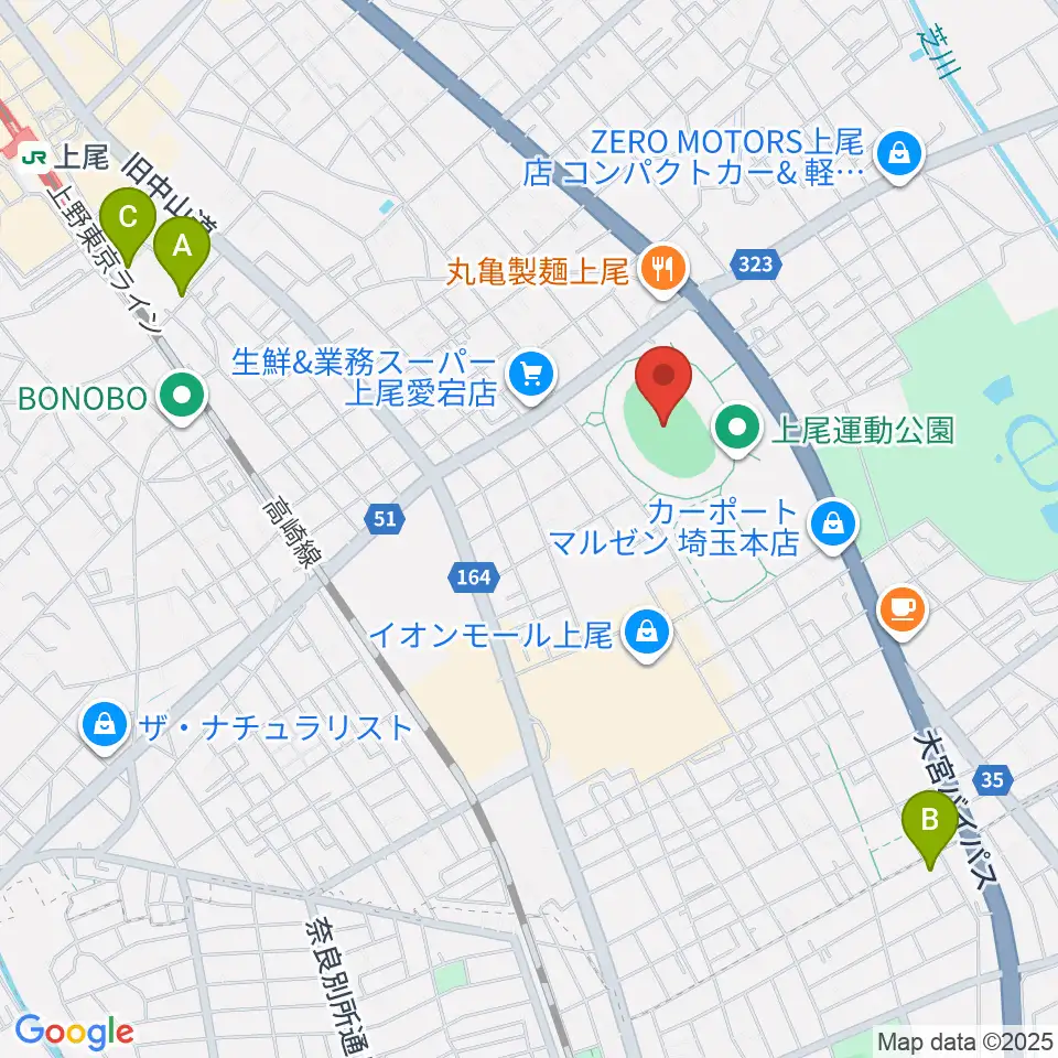 上尾運動公園陸上競技場周辺のホテル一覧地図