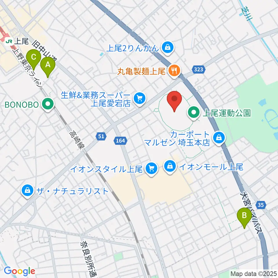 上尾運動公園陸上競技場周辺のホテル一覧地図
