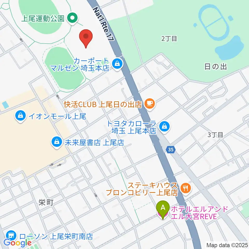 上尾運動公園体育館周辺のホテル一覧地図