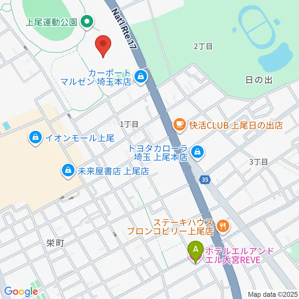 上尾運動公園体育館周辺のホテル一覧地図