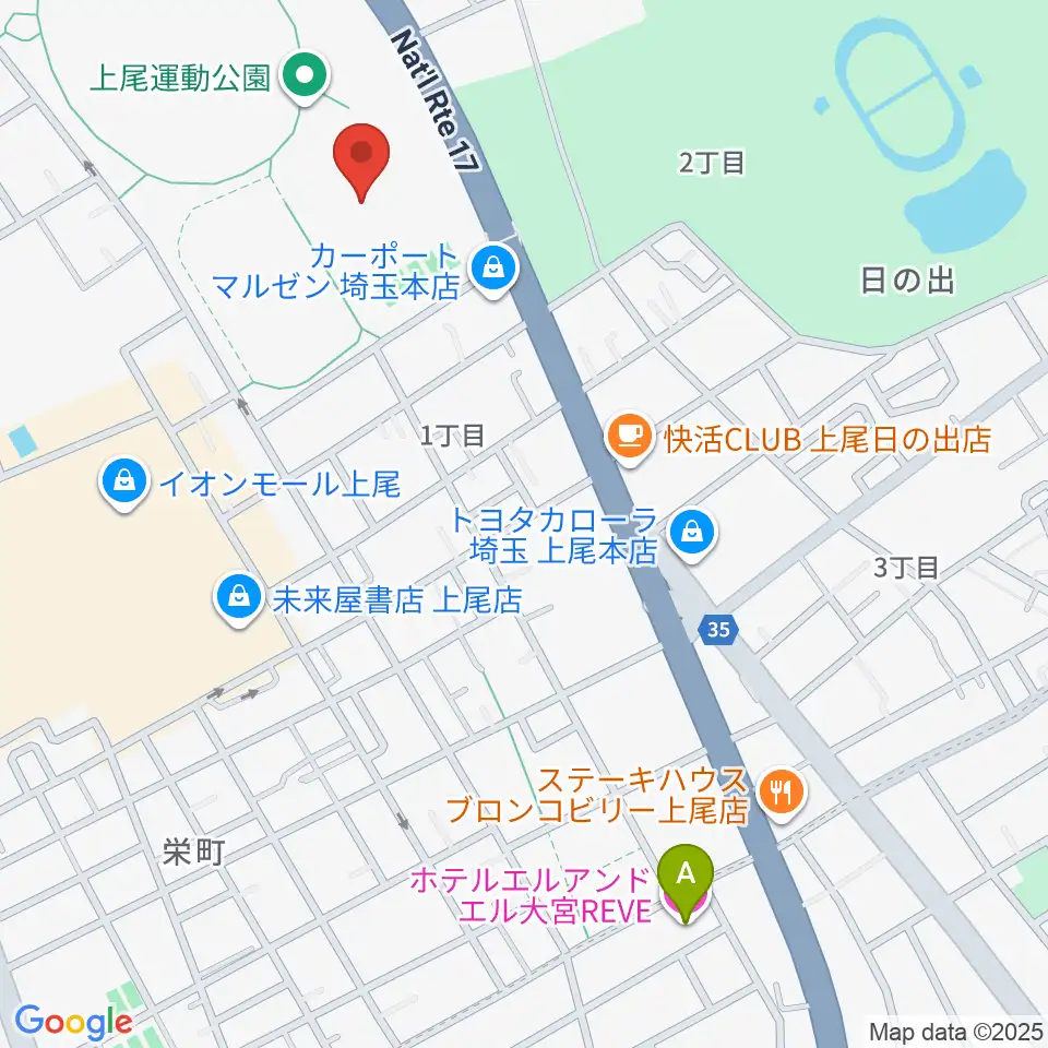 上尾運動公園体育館周辺のホテル一覧地図