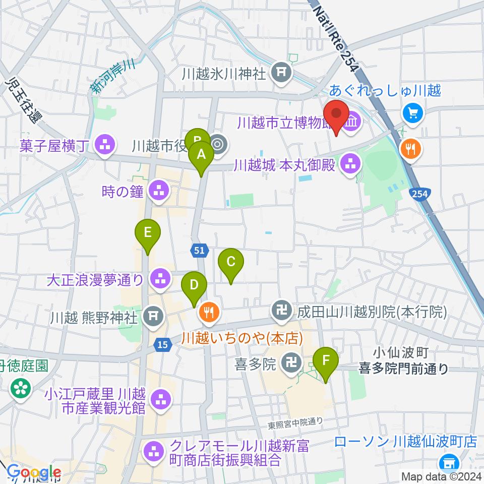 川越市立美術館周辺のホテル一覧地図