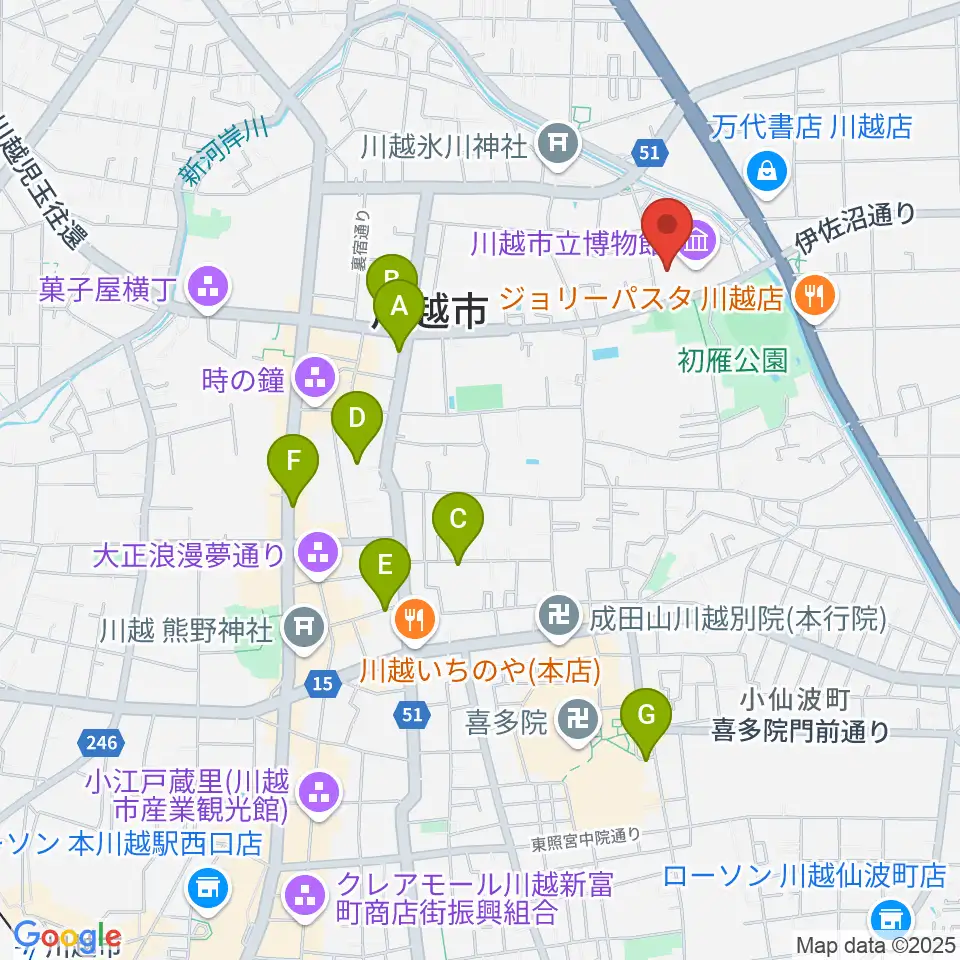 川越市立美術館周辺のホテル一覧地図