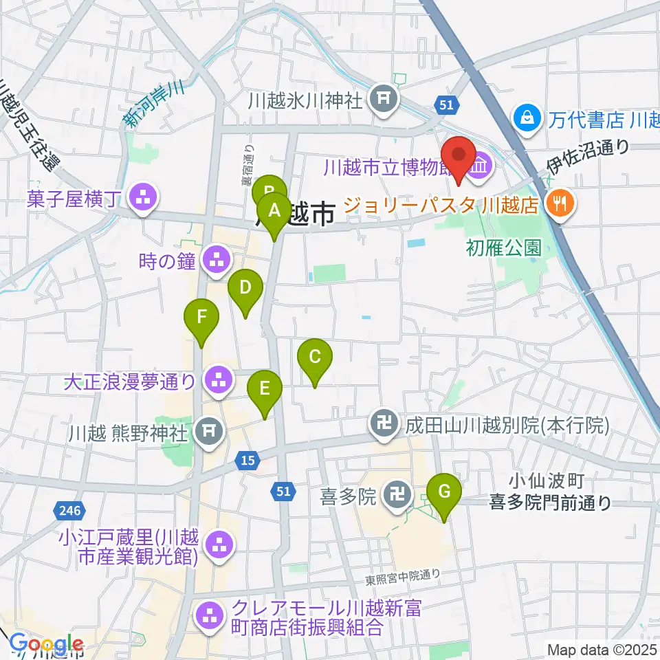 川越市立美術館周辺のホテル一覧地図
