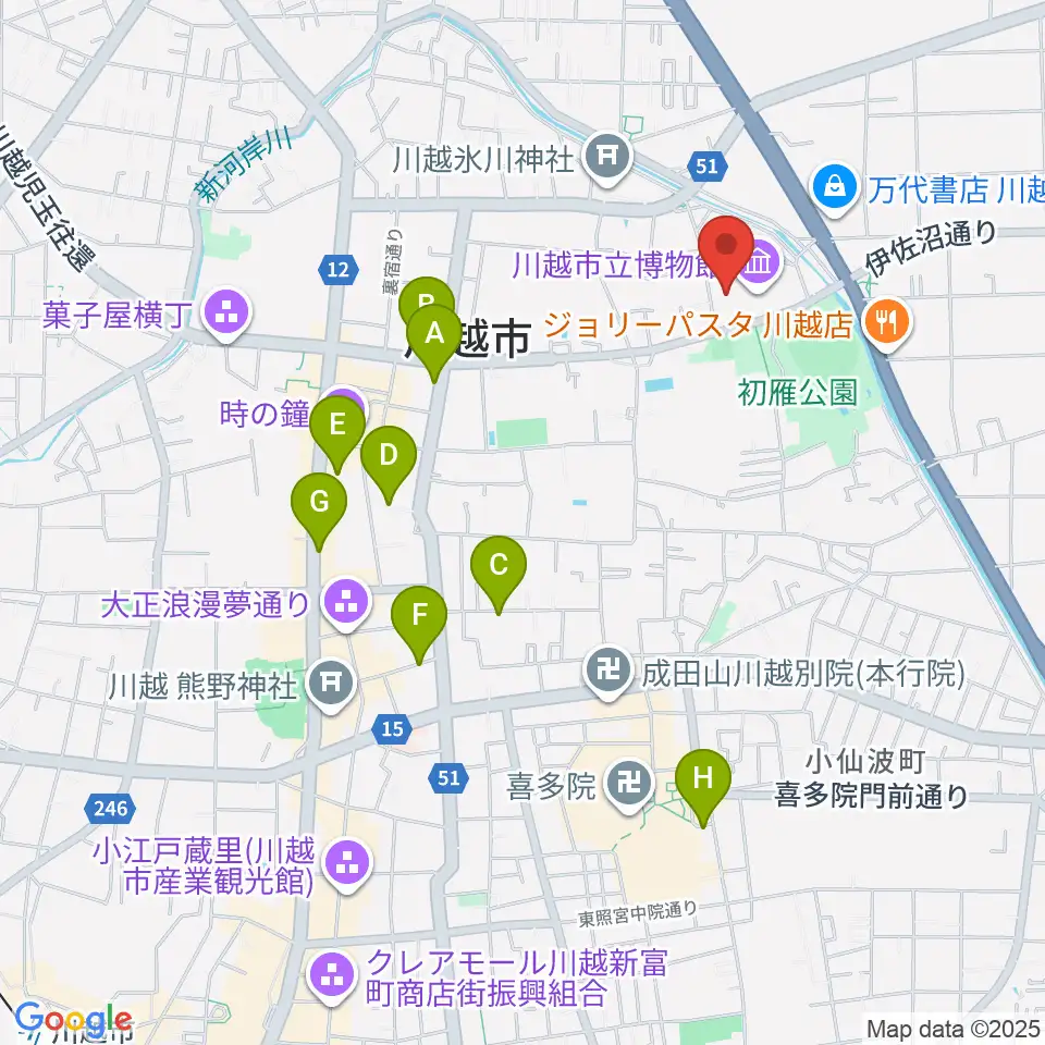 川越市立美術館周辺のホテル一覧地図