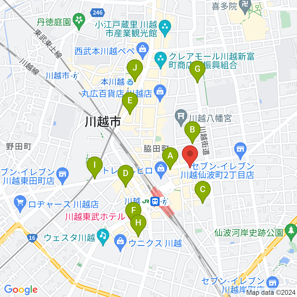 川越駅東口多目的ホール周辺のホテル一覧地図