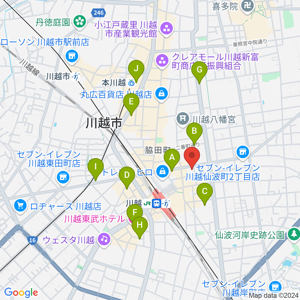 川越駅東口多目的ホール周辺のホテル一覧地図