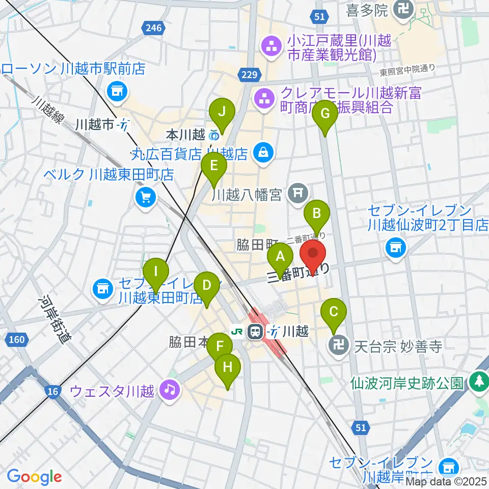 川越駅東口多目的ホール周辺のホテル一覧地図