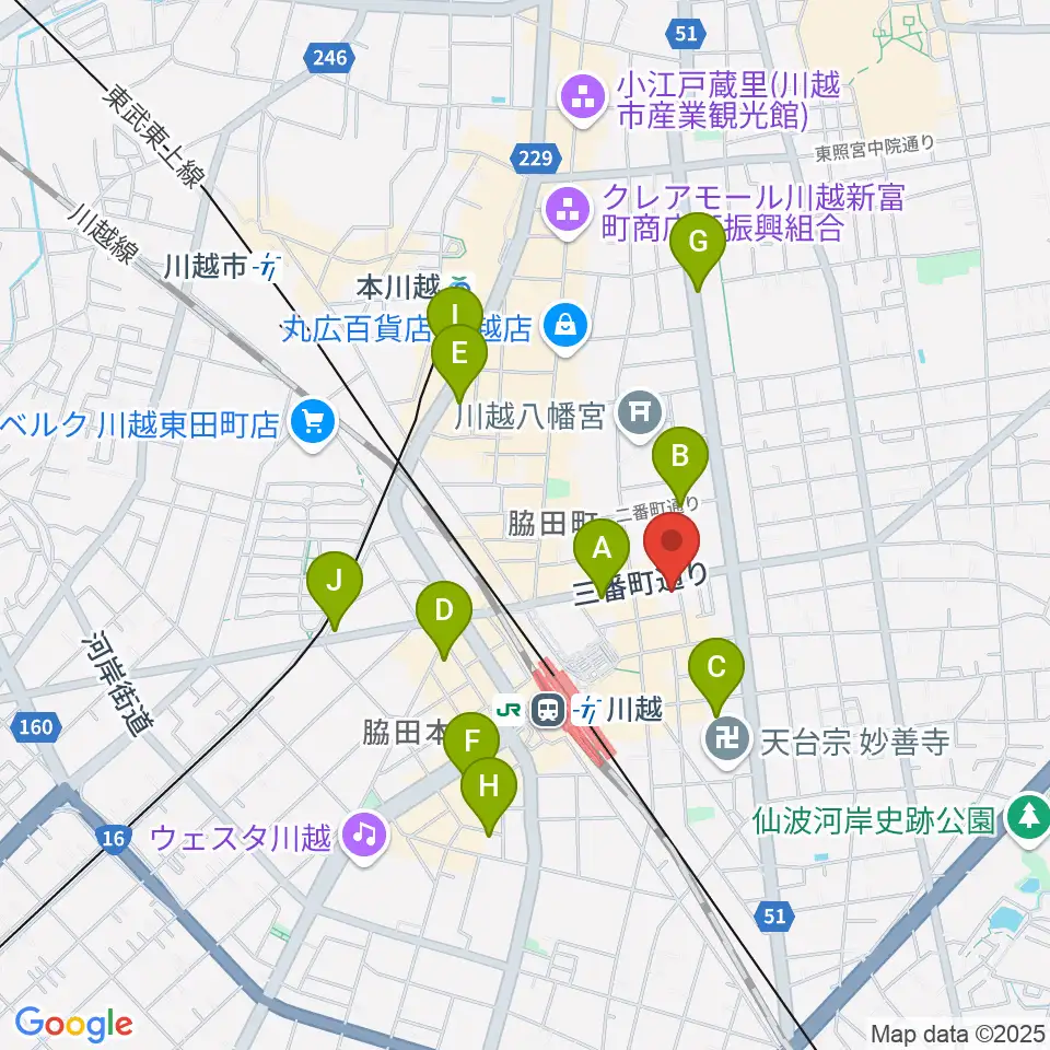 川越駅東口多目的ホール周辺のホテル一覧地図