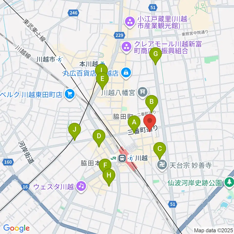 川越駅東口多目的ホール周辺のホテル一覧地図