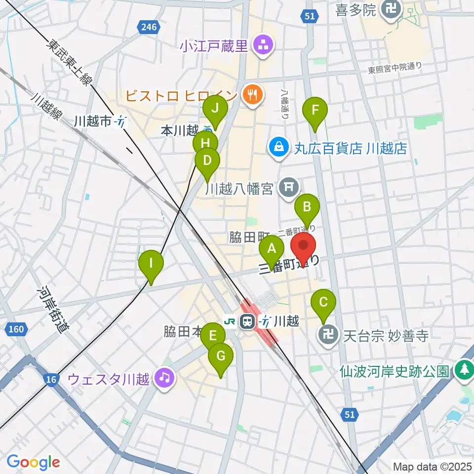 川越駅東口多目的ホール周辺のホテル一覧地図