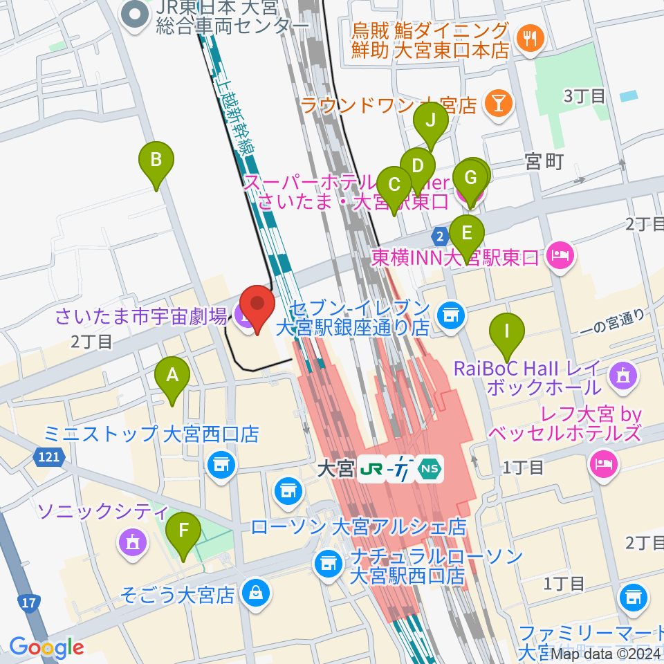 さいたま市宇宙劇場周辺のホテル一覧地図