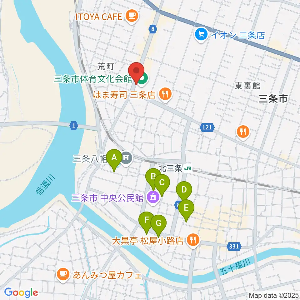三条市体育文化会館周辺のホテル一覧地図