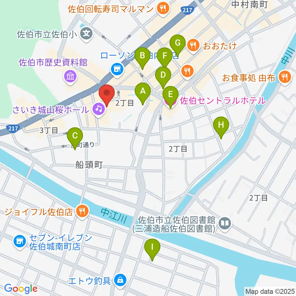 さいき城山桜ホール周辺のホテル一覧地図