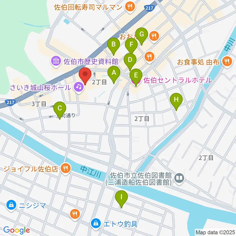 さいき城山桜ホール周辺のホテル一覧地図
