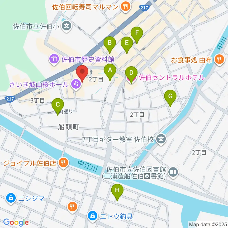 さいき城山桜ホール周辺のホテル一覧地図