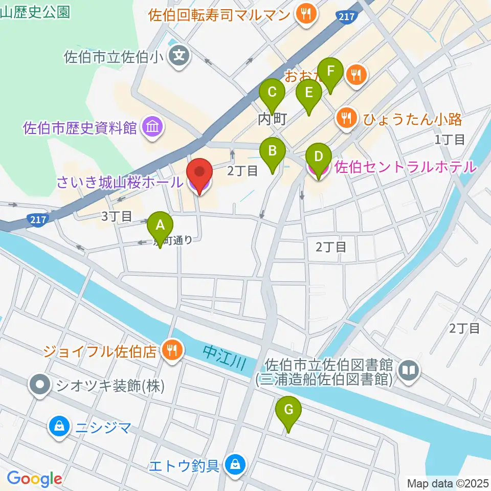さいき城山桜ホール周辺のホテル一覧地図