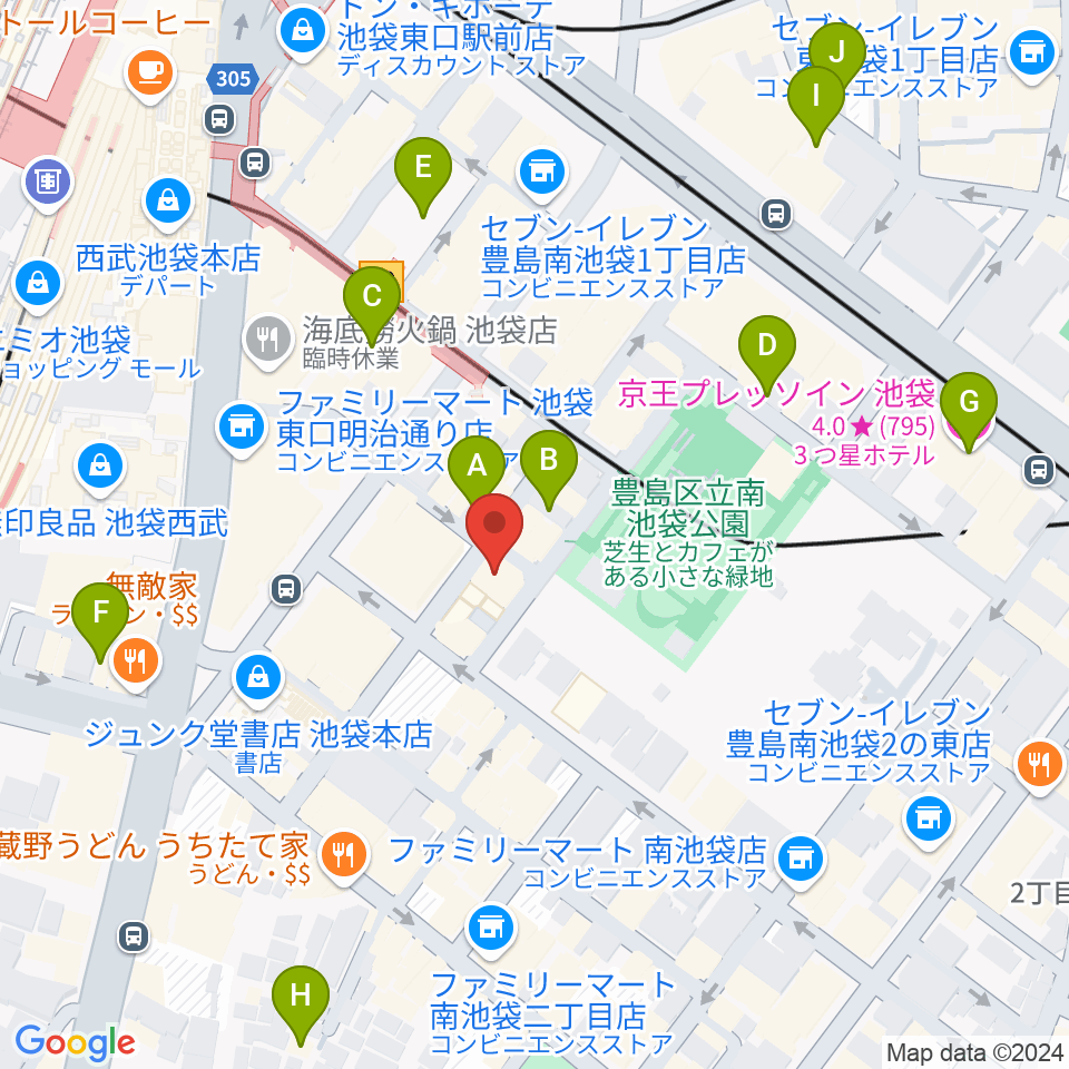 アカペラスタジオBASS ON TOP池袋東口店周辺のホテル一覧地図