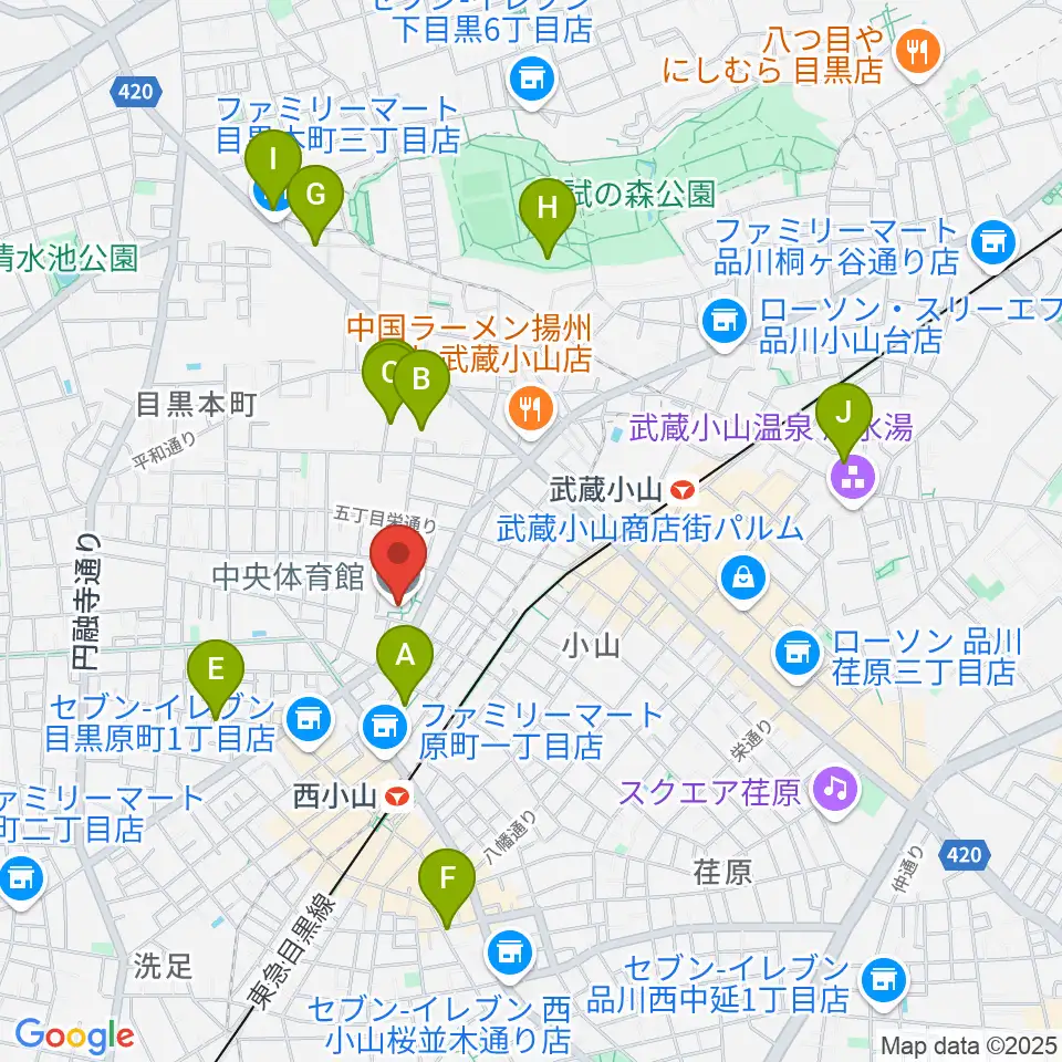 目黒区立中央体育館周辺のホテル一覧地図