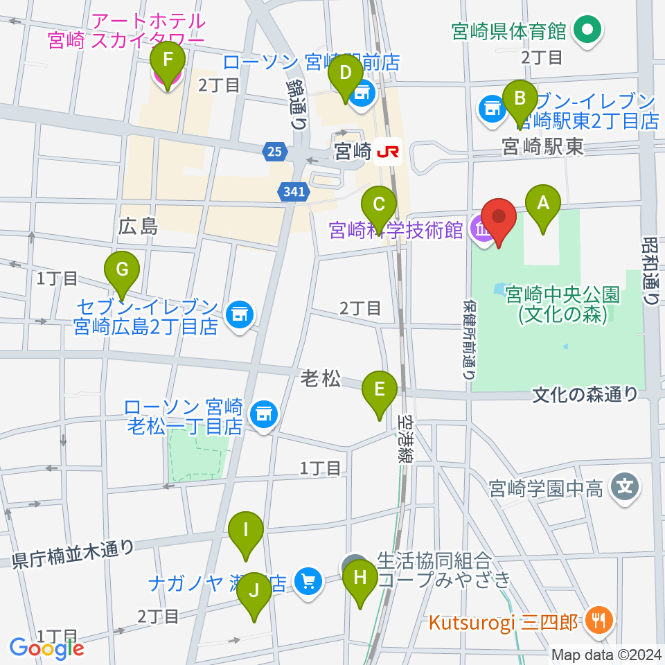 宮崎科学技術館周辺のホテル一覧地図