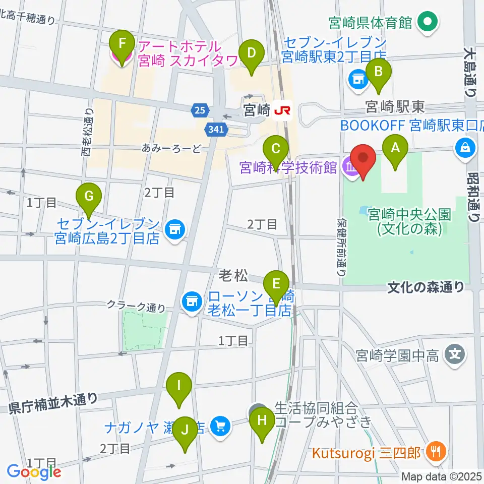 宮崎科学技術館周辺のホテル一覧地図