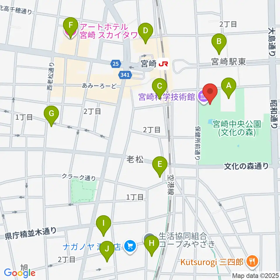 宮崎科学技術館周辺のホテル一覧地図