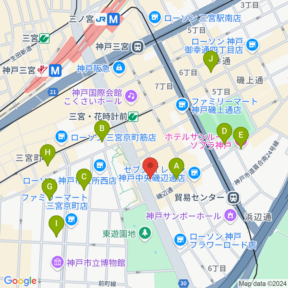 プラスミュージック神戸三宮周辺のホテル一覧地図