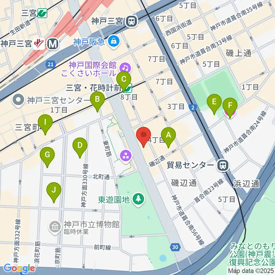 プラスミュージック神戸三宮周辺のホテル一覧地図